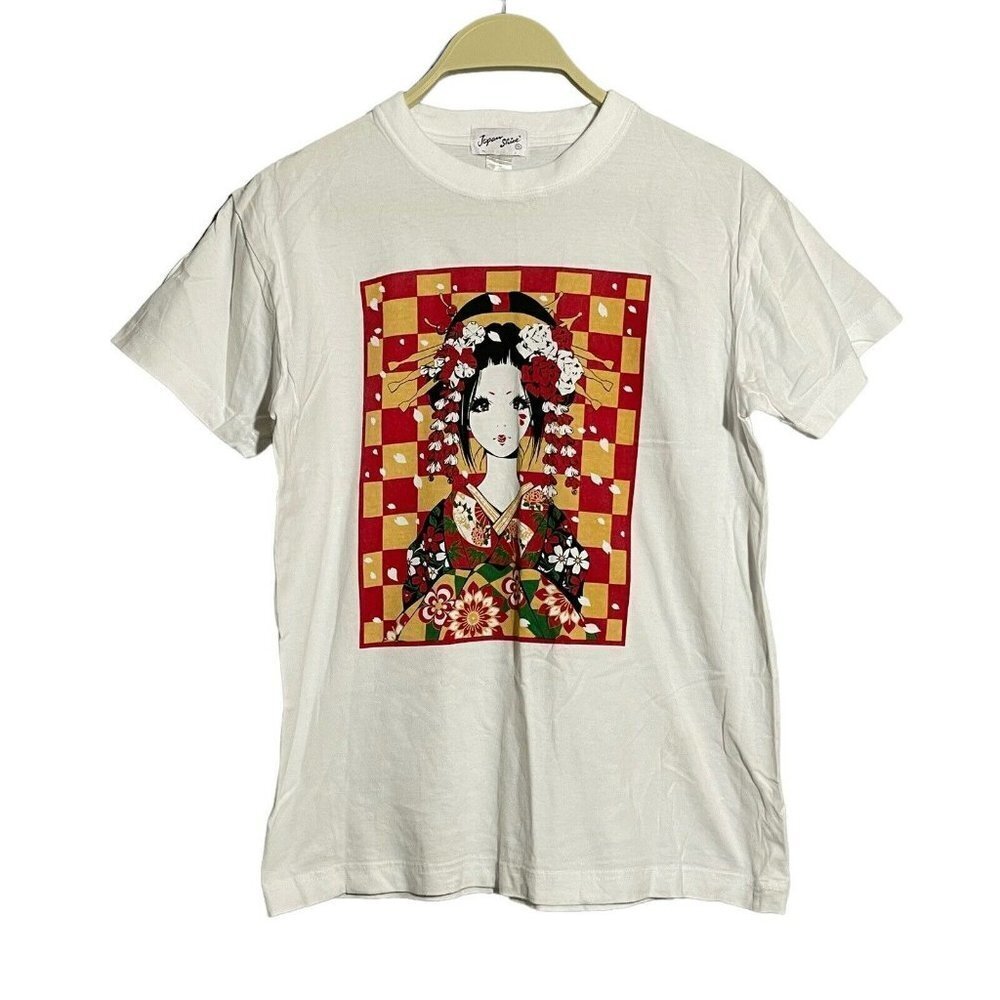 Japan Shine Geisha Girl Women TShirt Size S Japanese Kimono White Oriental Asia